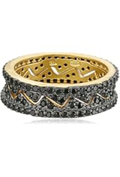 Freida Rothman Gold-Plated Silver with Black Cubic Zirconia Crown Nest Ring