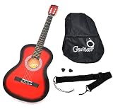 Produkt-Bild: Akustik Gitarre Konzertgitarre Rot Schwarz mit Zubeh&ouml;rset: Gitarrentasche, Gitarrengurt, 6er Satz Ersatz-Saiten und Plektron