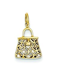 14K Yellow Gold Diamond Purse Charm Pendant Jewelry