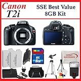 Canon EOS Rebel T2i (550D) Digital SLR Camera + SSE Premium Upgraders Package: Includes - 2 LPE8 Replacement Batteries, 8GB SDHC Memory Card, Shoe Mount Flash, Deluxe Carrying Case & Tripod Complete Accessories Package