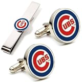 Chicago Cubs MLB Baseball Cufflinks with Matching Tie Bar Set