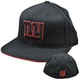 NFL Reebok New York Giants Flat Bill Black Red Flex Fitted 7 1/4 7 5/8 Hat Cap
