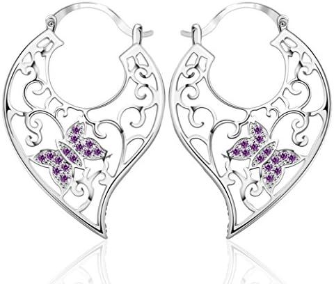 BLINGEL Women's Fashion Jewelry Brass Plated with 925 Sterling Silver Elegant Pave Pear CZ Crystal Filigree Floral Half Hoop Clip-on Earrings