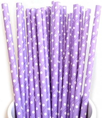 50 PACK: RediGreen White Polka Dots on Lavender Biodegradable Paper Straws
