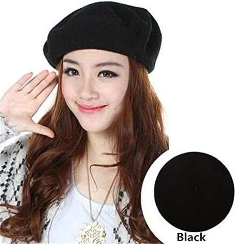 Women's Solid Color Wool Beret French Style Beanie Hat Cap