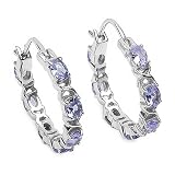 3.05 Carat Genuine Tanzanite Silver Hoop Earrings
