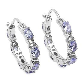3.05 Carat Genuine Tanzanite Silver Hoop Earrings by 