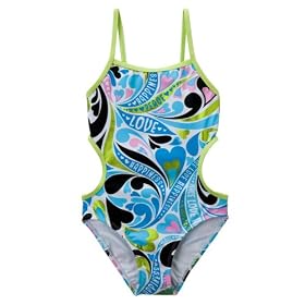Girls' Xhilaration® 1-pc. Peace/Love Swimsuit - Blue/Black