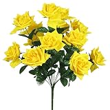 20.5" Jumbo Silk Open Rose Flower Bush Wedding Bridal Bouquet - Yellow #500