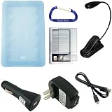 Super Bundle for the Barnes and Nobles Nook eReader: Silicone Skin Gel Case (Blue), eBook LED Bright Light, USB Data Sync Cable, Screen Protector, USB Car Charger, USB Wall Home/Travel Charger, and Free Carabiner Key Chain