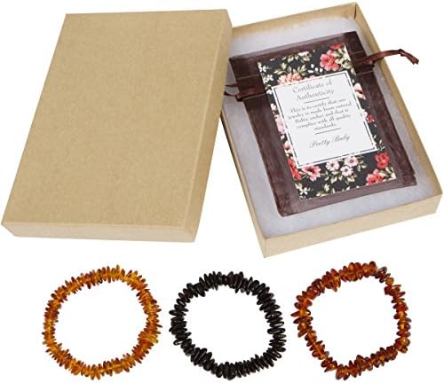 Baltic Amber Teething Anklet / Bracelet (3-Pack) by Pretty Baby - Genuine, All Natural, Eco Friendly, Stretchy, Safe, Strong, Flexible, Relief from Inflammation, Drooling, Gum Pain, Soreness, Rashes