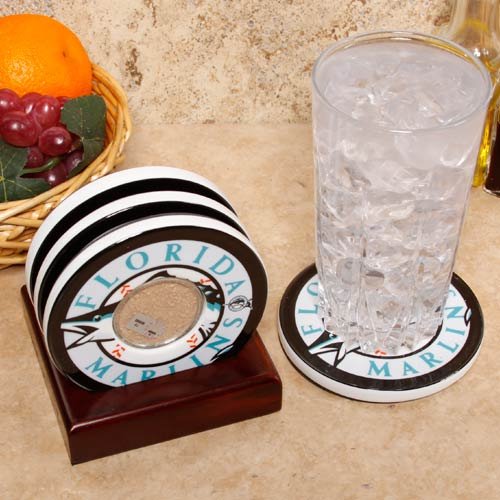 Steiner Sports Florida Marlins White Team Logo and Field Coasters with Pro Player Stadium Authentic Dirt Capsules