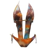 Plunge Monokini Brown Turquoise Tie-Dye Print