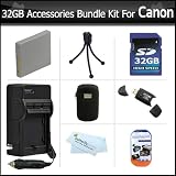 32GB Accessories Kit For Canon PowerShot ELPH 100 HS, ELPH 300 HS Digital Camera Includes 32GB High Speed SD Memory Card + Extended (900 maH) Replacement Canon NB-4L Battery + A/c D/c Charger + Hard Case + USB 2.0 Sd Reader + LCD Screen Protectors + More
