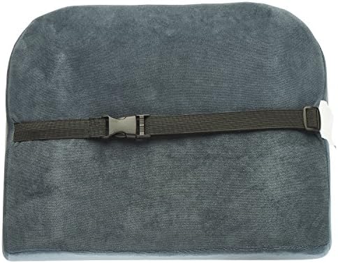 Ergonomically Designed Contoured Lower Back Memory Foam Lumbar Cushion with Ribbed Rolls in Middle and Back Strap to Properly Align Spine Vertebra Provides Healthy Back Support, Grey (16x14x4.5)