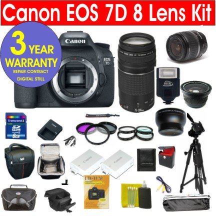 Canon EOS 7D 18 MP Digital SLR Camera with 8 Lens Deluxe Camera Outfit