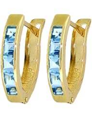 Genuine Princess Blue Topaz 14k Gold Oval Hoop Huggie Earrings