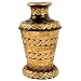 Decorative Wooden Flower Vase In Antique Look Gilded With Floral Motifs In Brass And Leather Lace