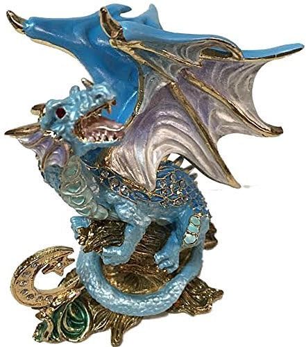 Pewter Dragon Figurine with Crystals Hand Painted Light Blue Caelestis