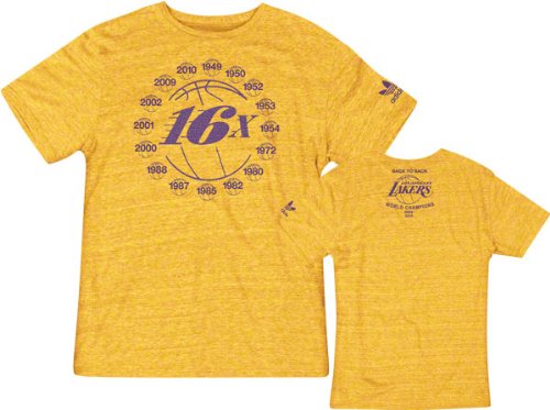 Los Angeles Lakers Gold 16-Time NBA Champions As The Ball Bounces Tri-Blend T-Shirt