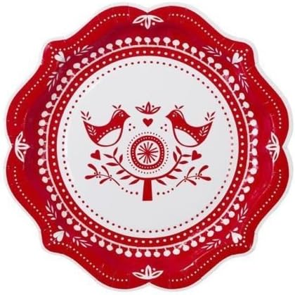 Russian Christmas Red &amp; White Paper Plates x 8