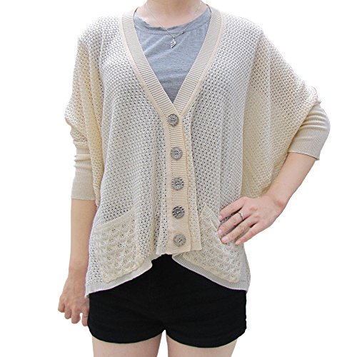 Imixcity Women Top Oversized Batwing Coat Knit Sweater (Apricot)