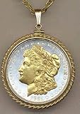 Morgan Silver Dollar (1878 - 1921) Two Tone Rope Bezel U.S. Coin with 24 Chain