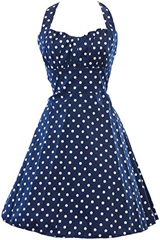Totina Retro 1950s Polka Dot Smock Halter Swing Dress Small Navy