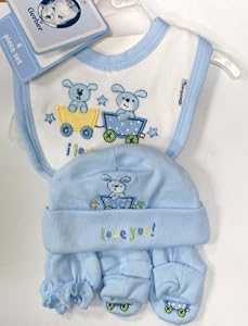 Gerber Preemie Accessory 4 Piece Set 100% Cotton - Cap, Booties, Mittens & Bib - Blue