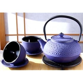 Cups, Trivet & Cast Iron Daisy Purple Tetsubin teapot kettle 0.6 litre Japanese style