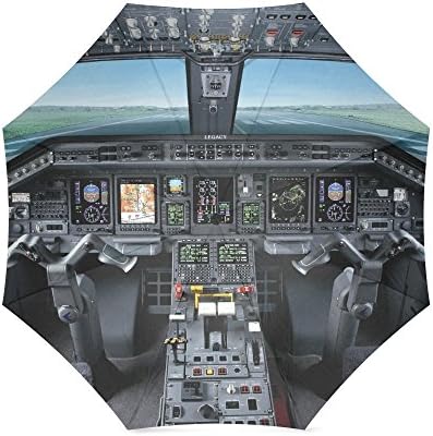 Custom Airplane Cockpit / Aircraft Cockpit Pattern Auto Foldable Umbrella 100% polyester pongee waterproof fabric