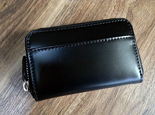 コードバン(馬尻革)×本白ヌメ革　三方ファスナー小銭入 (ブラック)