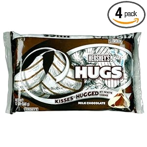 Hershey's Hugs, Milk Chocolate Kisses Hugged by White Creme, 12-Ounce Bags (Pack of 4)