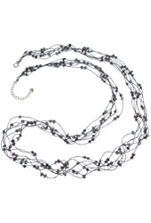 Silk Thread and Cultured Freshwater Pearl Multi Strand Long Cluster Necklace, 35-37 inches