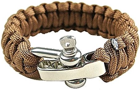 Survival Bracelet - Rabibabo® Paracord Outdoor Military Adjustable Stainless Steel D Shackle Buckle Bundle Wristband (Coffee)