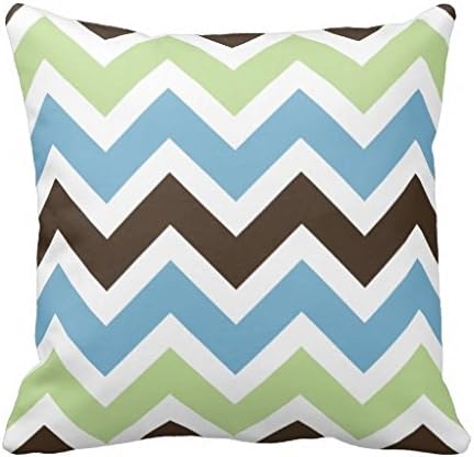 Blue Spring Green and Brown Chevron Throw Pillow Case 20 x 20In