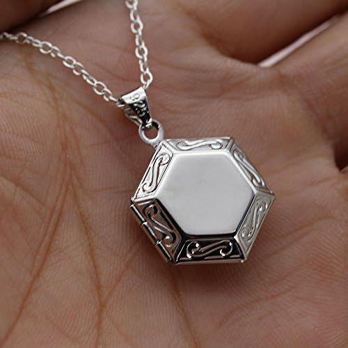 Unique Silver Hexagon Women Jewellery Locket Pendant Chain Necklace Charm Gift