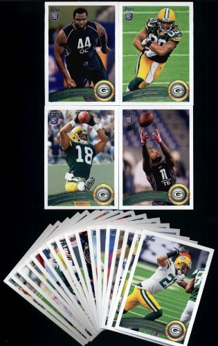 2011 Topps Green Bay Packers Complete Team Set of 21 cards (in protective 4-pocket notebook) including Aaron Rodgers, Kuhn, Woodson, Tramon Williams, Matthews, Randall Cobb RC, Sherrod RC, Green RC, DJ Williams RC and more!