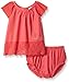 Calvin Klein Baby-Girls Peached Poplin with Eyelet Trim Top and Panty, Red Icing, 0-3 Months