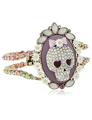 Betsey Johnson "Girlie Grunge" Skull Oval Hinged Bangle Bracelet, 8"