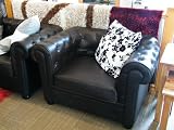 LNH Brown Button Backed 1 Seater armchair in Faux Leather
