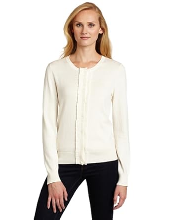 Jones New York Women's Crewneck Georgette Detail Cardigan Jones New York Women's Crewneck Georgette Detail Cardigan