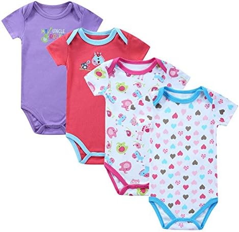 Cheelibaby Unisex Baby's Short Sleeve Bodysuits Lap Shoulder 4 Pack
