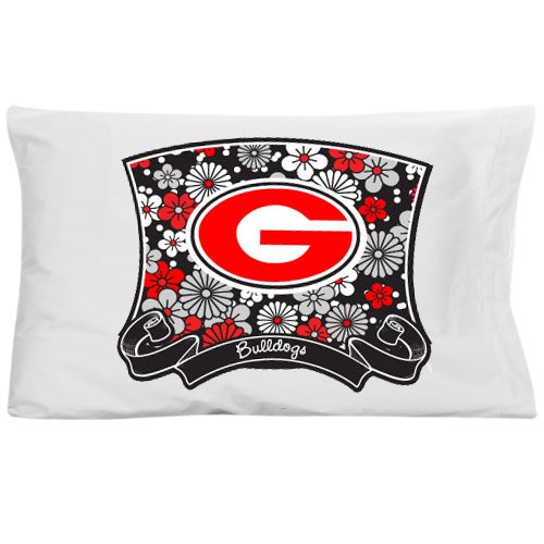 Georgia Bulldogs White Floral Pillow Case