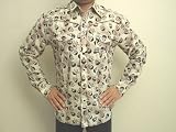 Fender Bones Skull Print Long Sleeve Button Snap Front Rocker Shirt , All over Skulls design on Rockabilly Style Rocker shirt