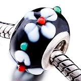 Pugster Black White Flower Pattern European Beads Fits Pandora Charm Bracelet