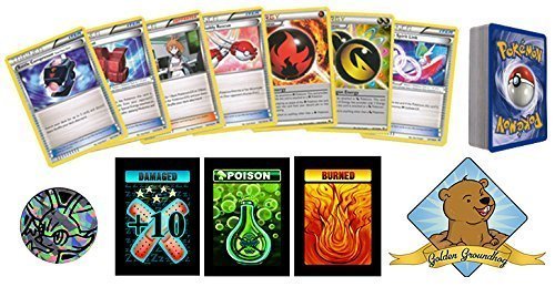 50 Assorted Pokemon Card Pack Lot - All Trainer and Supporter Cards with Bonus Random Pokemon Collectible Coin! Includes 3 Custom Golden Groundhog Token Counters!
