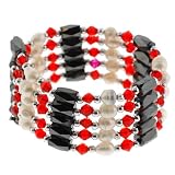Magnetic Wrap Necklace/Bracelet - Red Bicone with Pearls - 32'' in Length