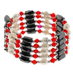 Magnetic Wrap Necklace/Bracelet - Red Bicone with Pearls - 32'' in Length