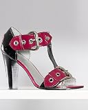 T-strap leather sandal with buckles